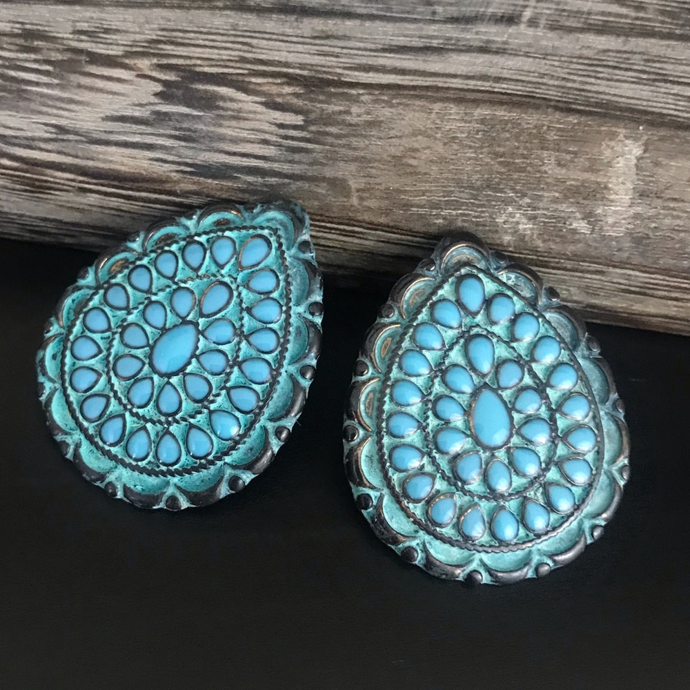 Western Patina Clip On Earrings